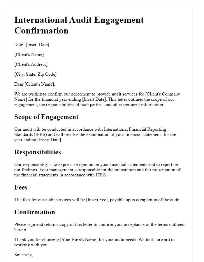 Letter template of International Audit Engagement Confirmation