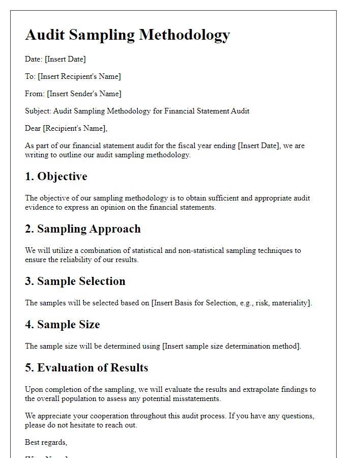 Letter template of audit sampling methodology for financial statement audits.