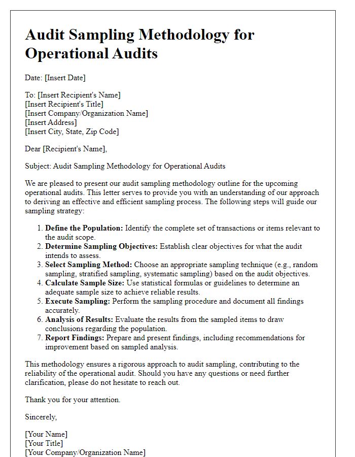 Letter template of audit sampling methodology for operational audits.