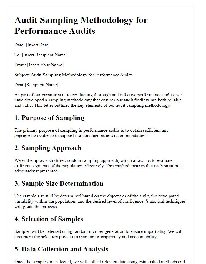 Letter template of audit sampling methodology for performance audits.