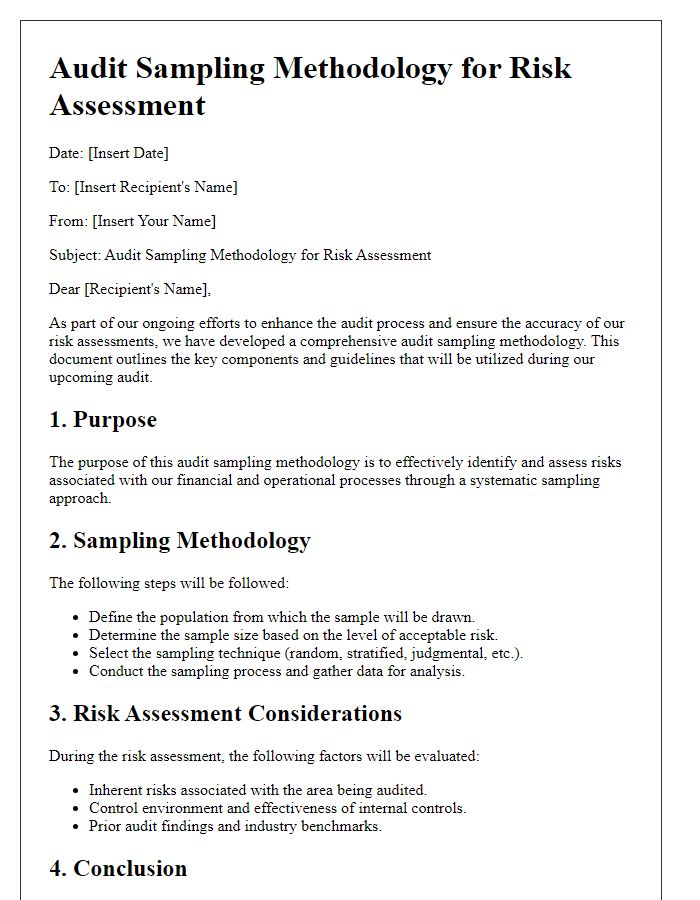 Letter template of audit sampling methodology for risk assessment.