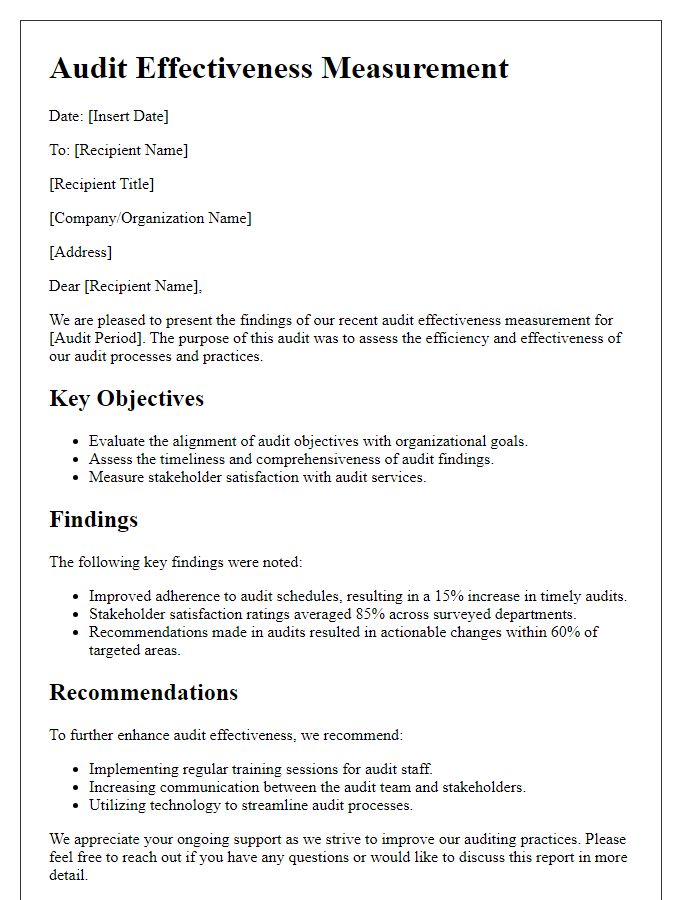 Letter template of Audit Effectiveness Measurement