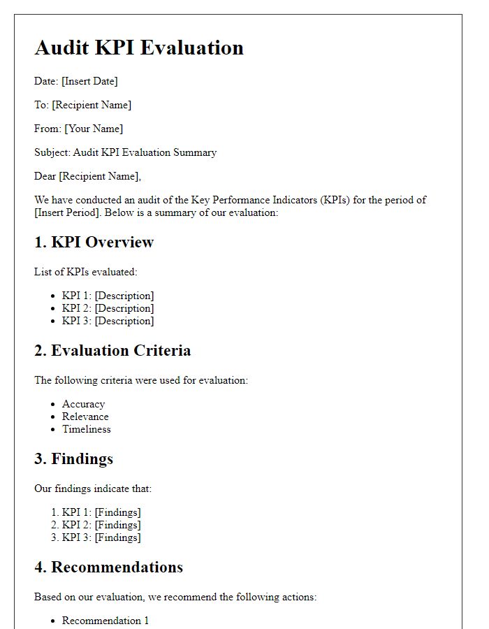 Letter template of Audit KPI Evaluation