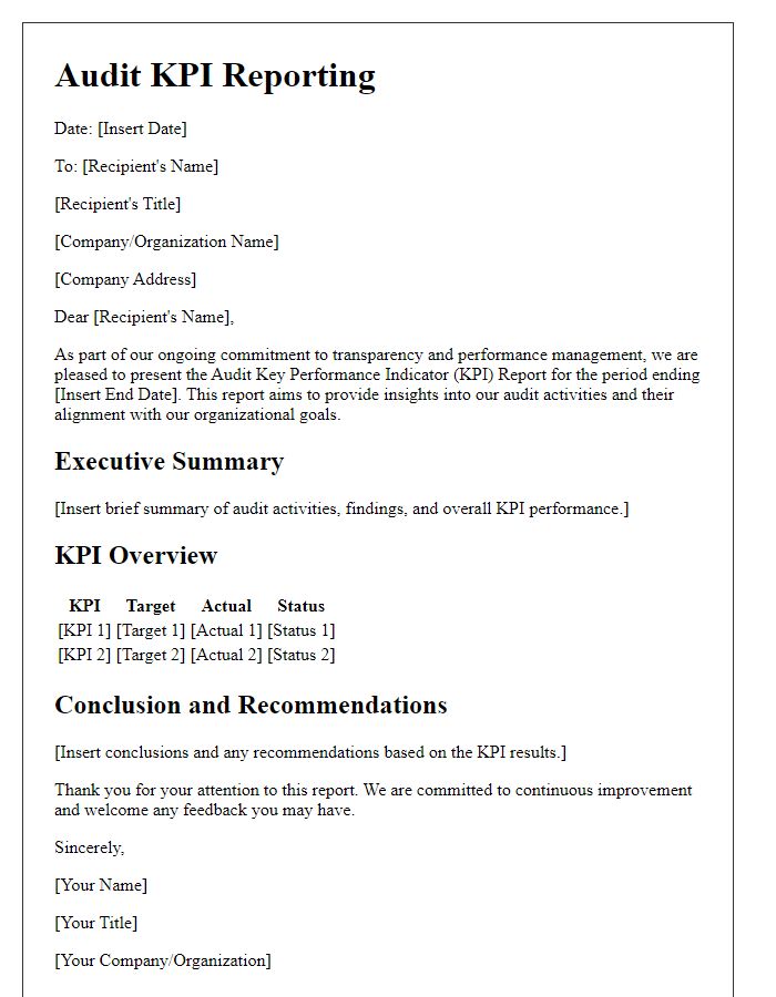 Letter template of Audit KPI Reporting