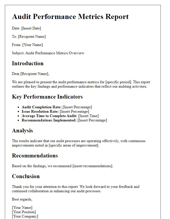 Letter template of Audit Performance Metrics