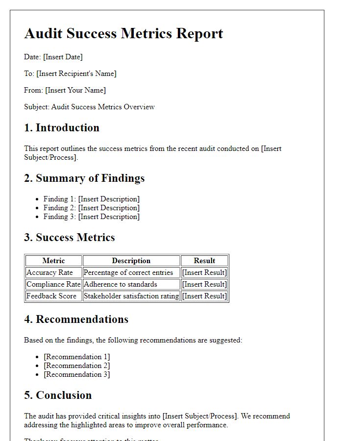 Letter template of Audit Success Metrics