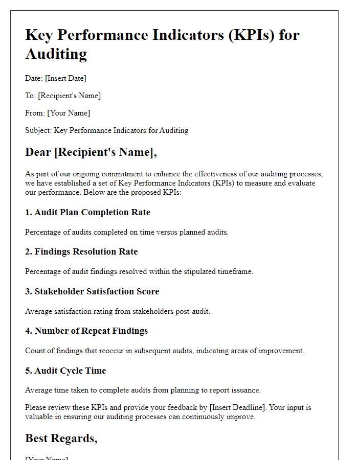 Letter template of Key Performance Indicators for Auditing