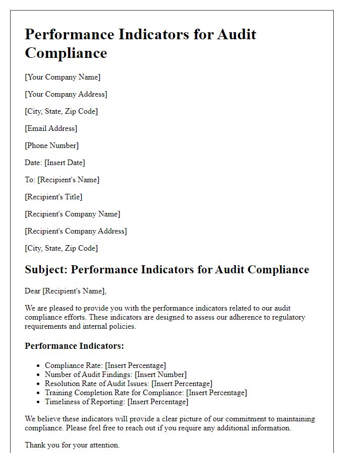 Letter template of Performance Indicators for Audit Compliance