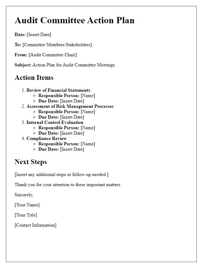 Letter template of audit committee action plan