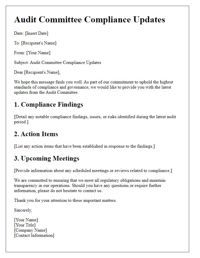 Letter template of audit committee compliance updates