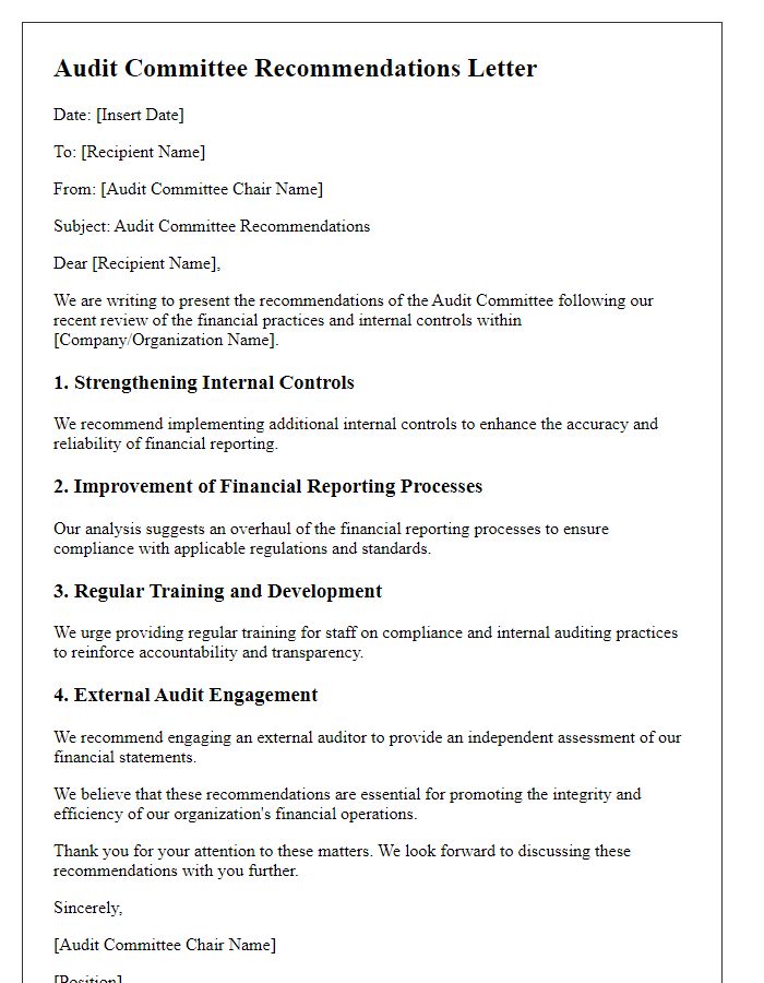 Letter template of audit committee recommendations