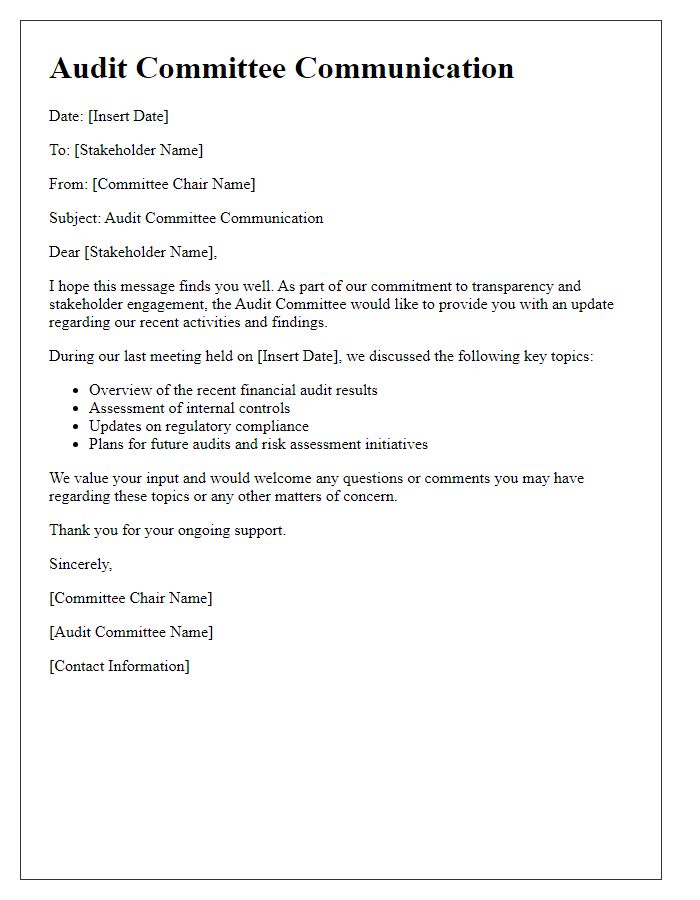 Letter template of audit committee stakeholder communication