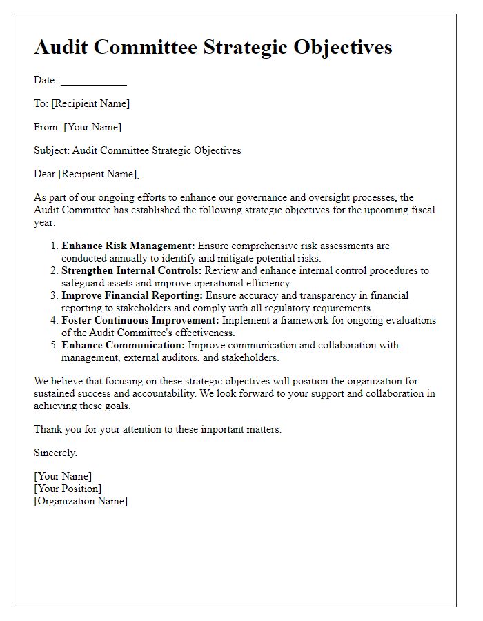 Letter template of audit committee strategic objectives