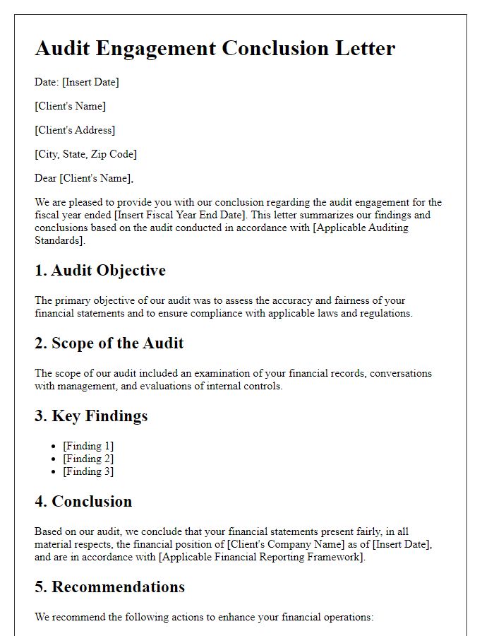 Letter template of audit engagement conclusion