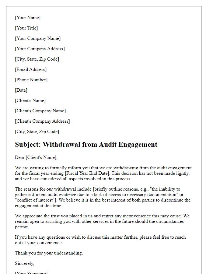 Letter template of audit engagement withdrawal