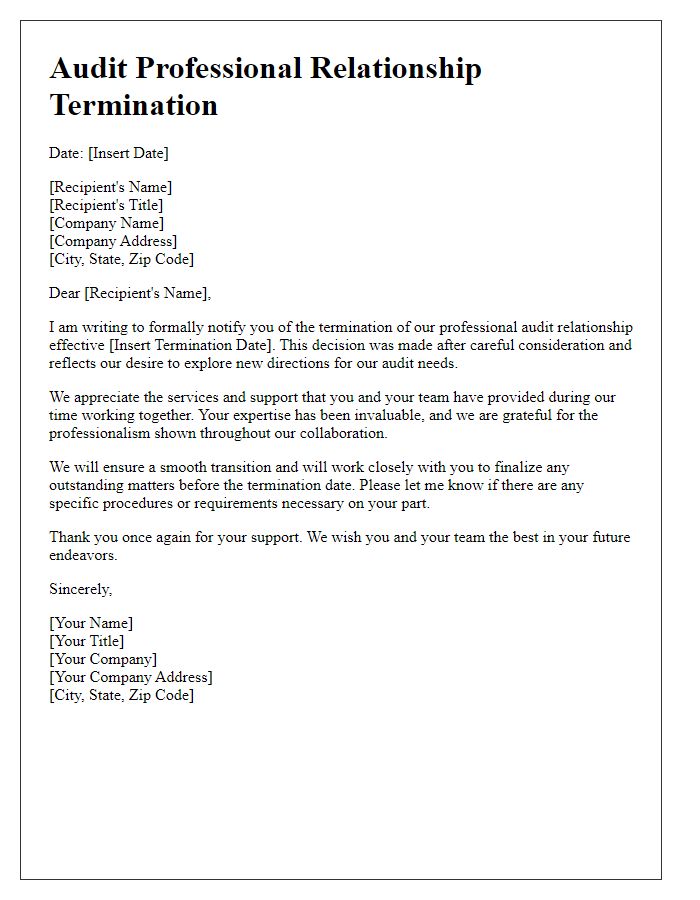 Letter template of audit professional relationship termination