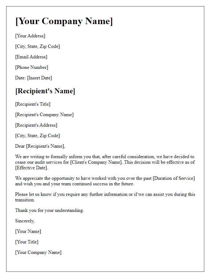 Letter template of cessation of audit services