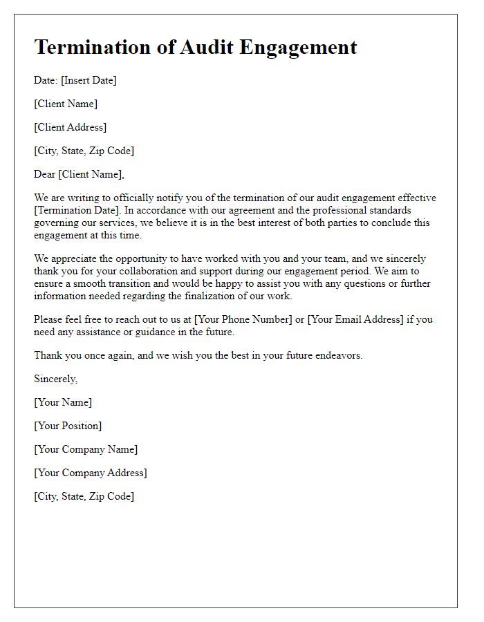 Letter template of client audit engagement termination