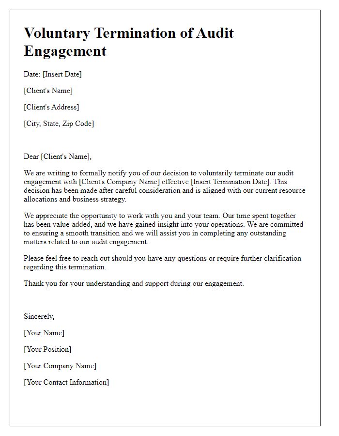 Letter template of voluntary audit engagement termination