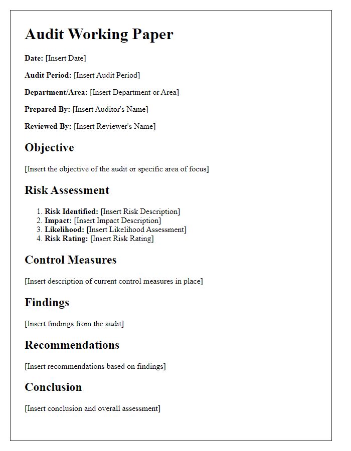 Letter template of audit working paper organization for risk assessment audits