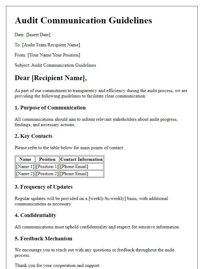 Letter template of audit communication guidelines