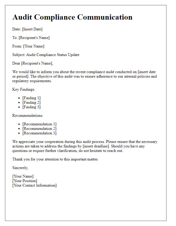 Letter template of audit compliance communication