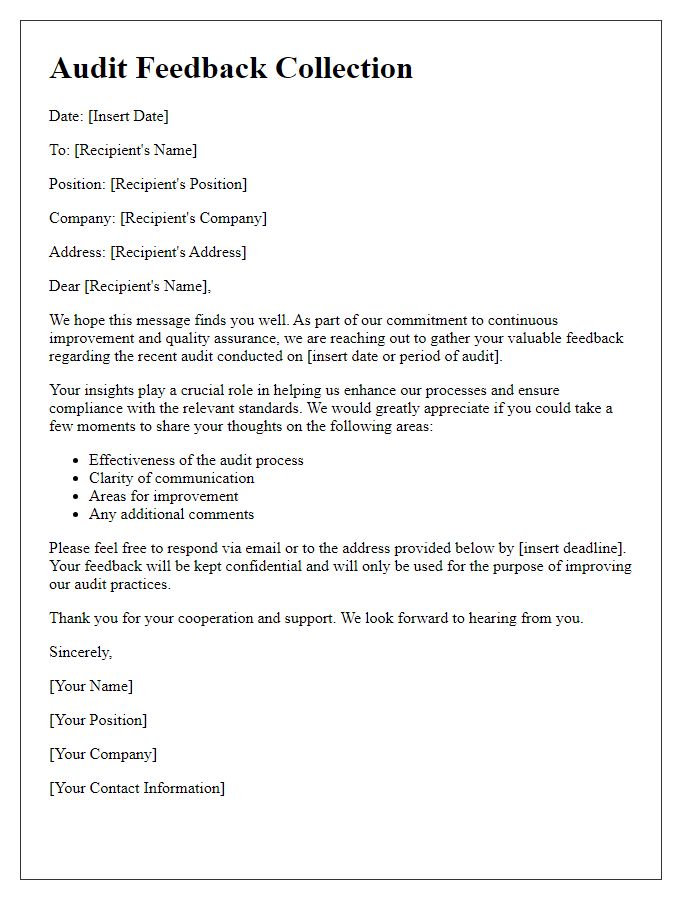 Letter template of audit feedback collection