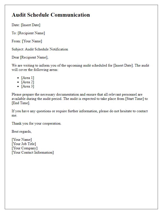 Letter template of audit schedule communication