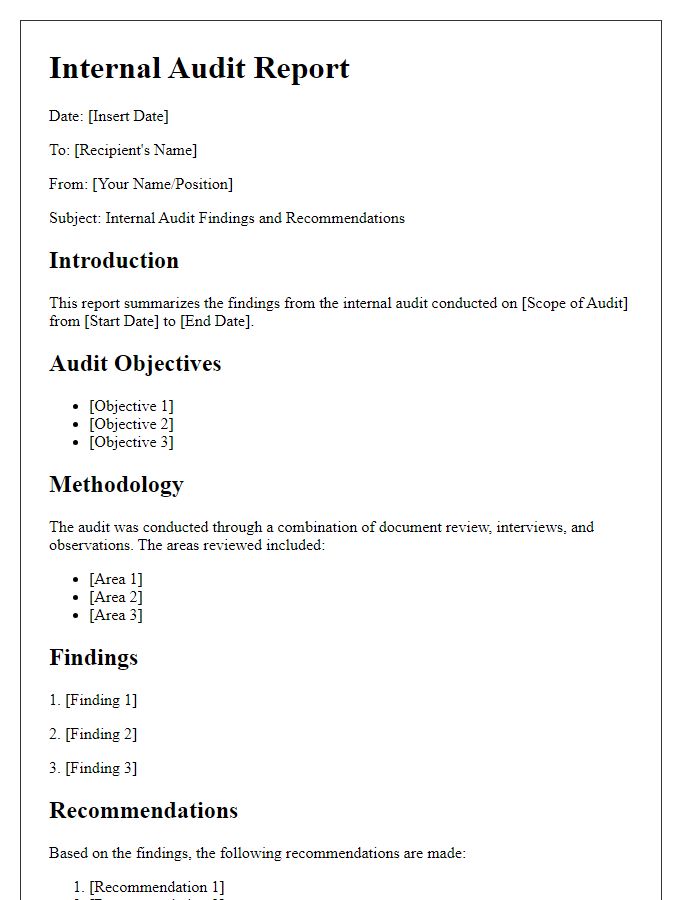 Letter template of internal audit reporting