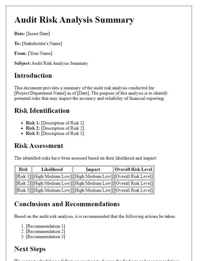 Letter template of audit risk analysis summary