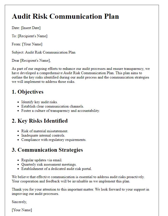 Letter template of audit risk communication plan