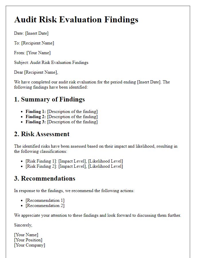 Letter template of audit risk evaluation findings