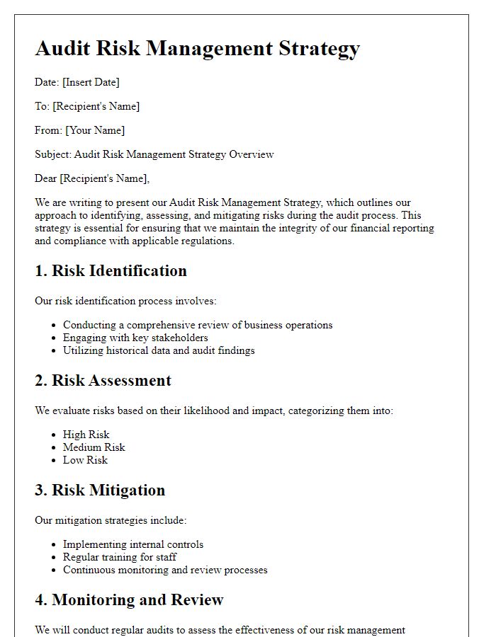 Letter template of audit risk management strategy