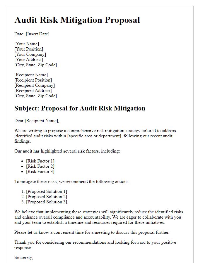 Letter template of audit risk mitigation proposal