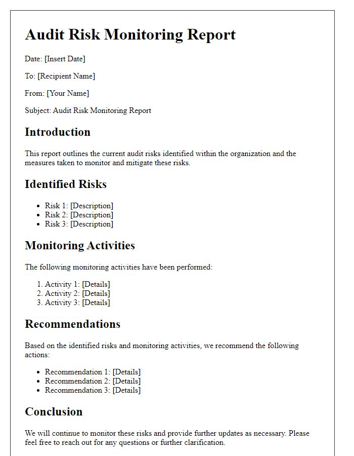 Letter template of audit risk monitoring report