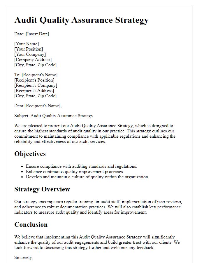 Letter template of audit quality assurance strategy