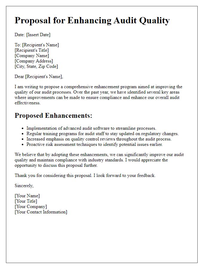 Letter template of audit quality enhancement proposal