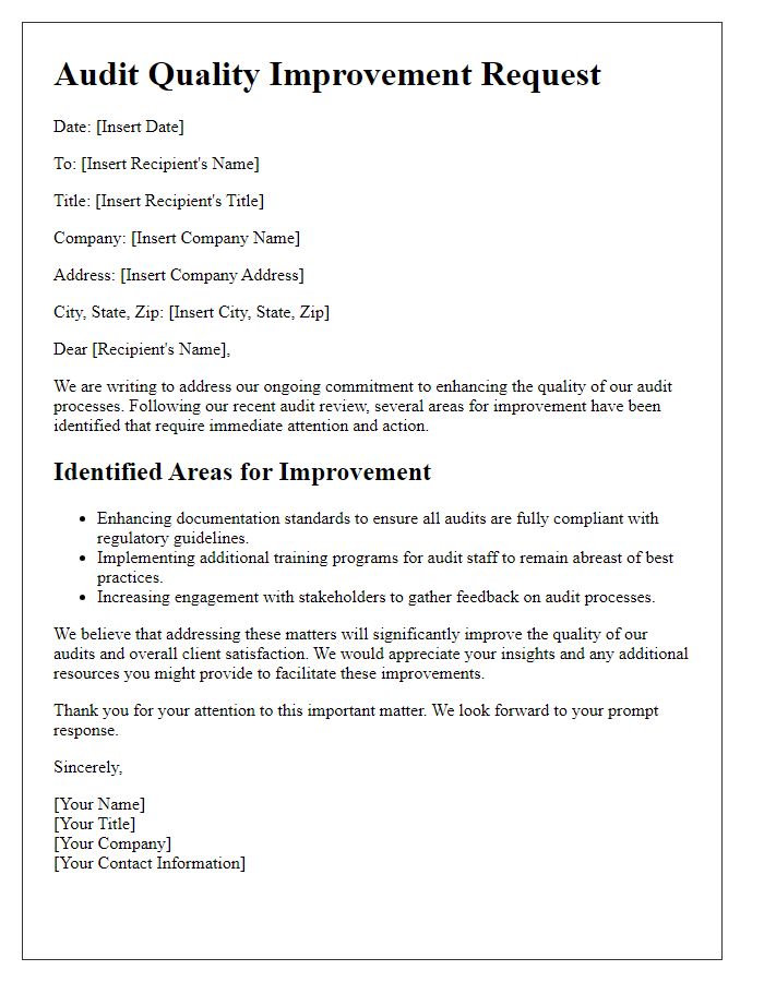 Letter template of audit quality improvement request