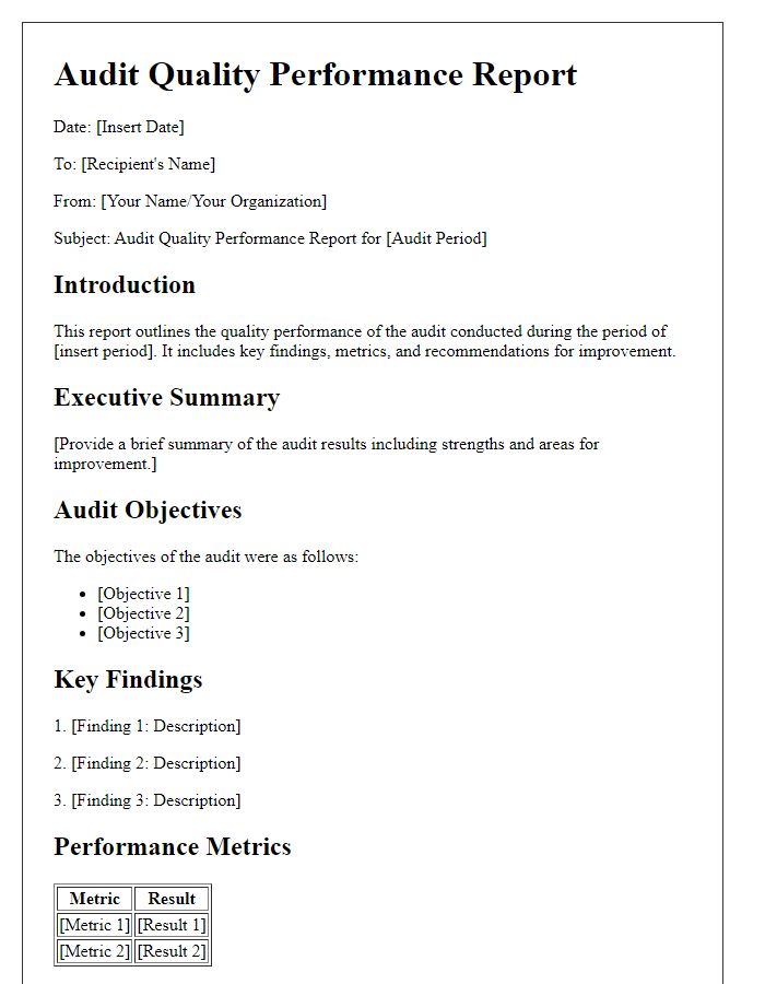 Letter template of audit quality performance report