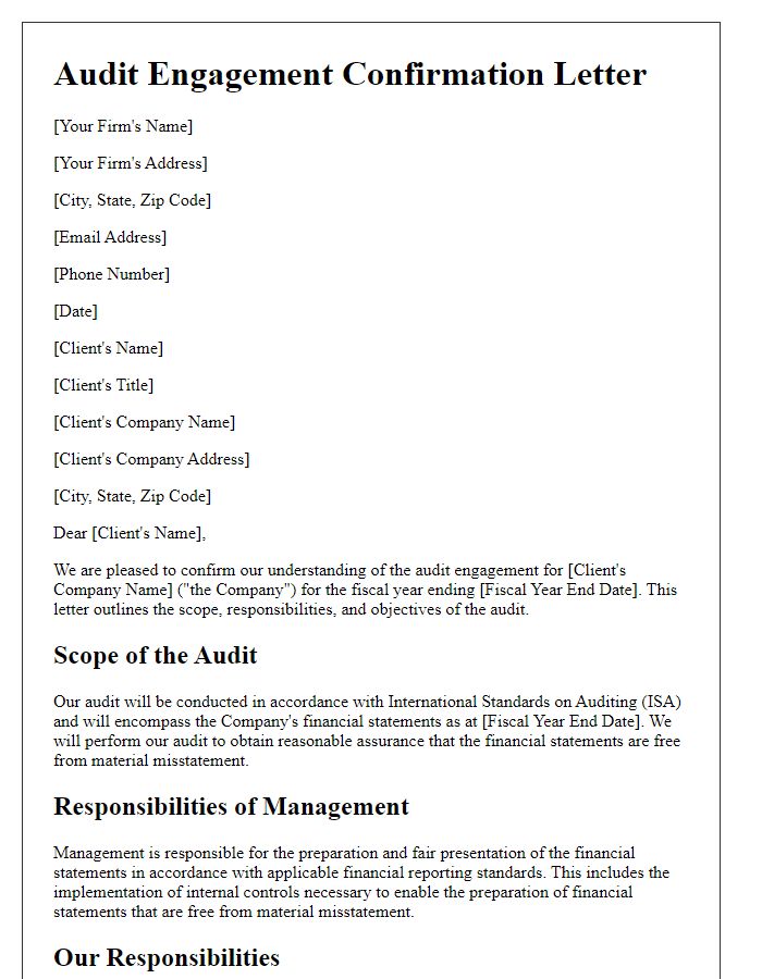 Letter template of audit engagement confirmation for multinational corporations.