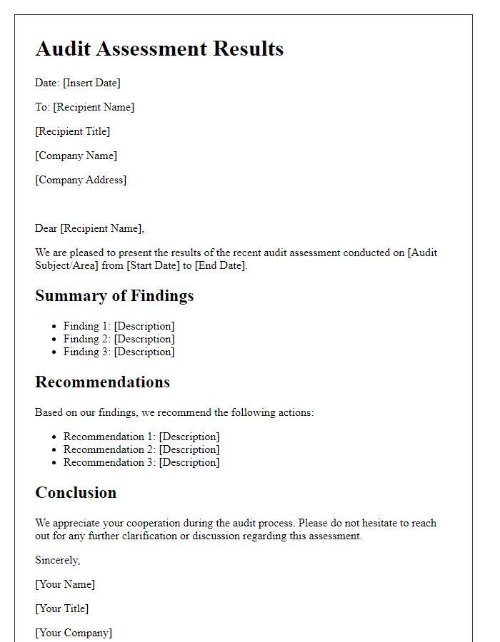 Letter template of audit assessment results