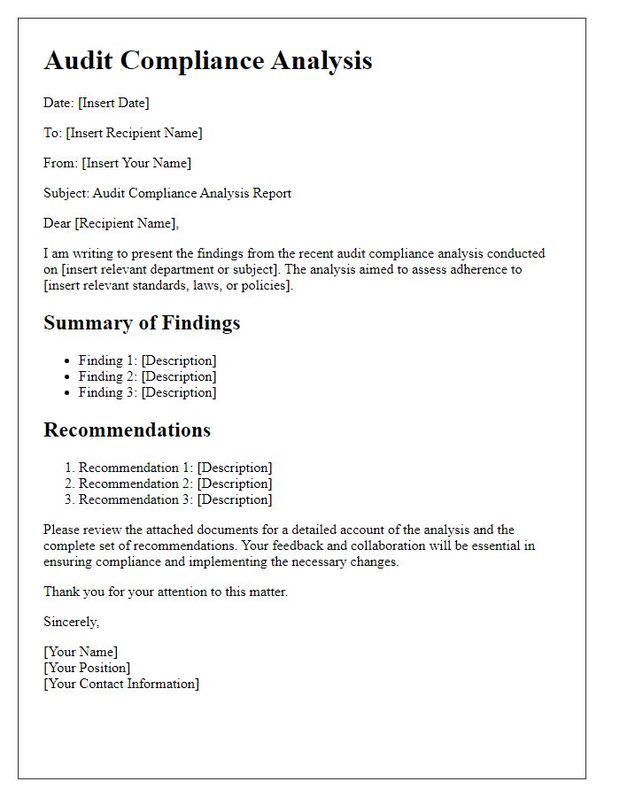 Letter template of audit compliance analysis