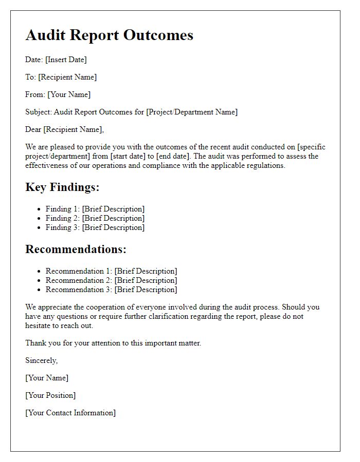 Letter template of audit report outcomes