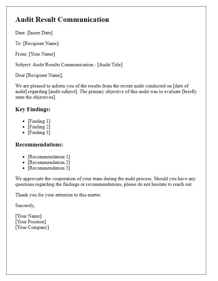 Letter template of audit result communication