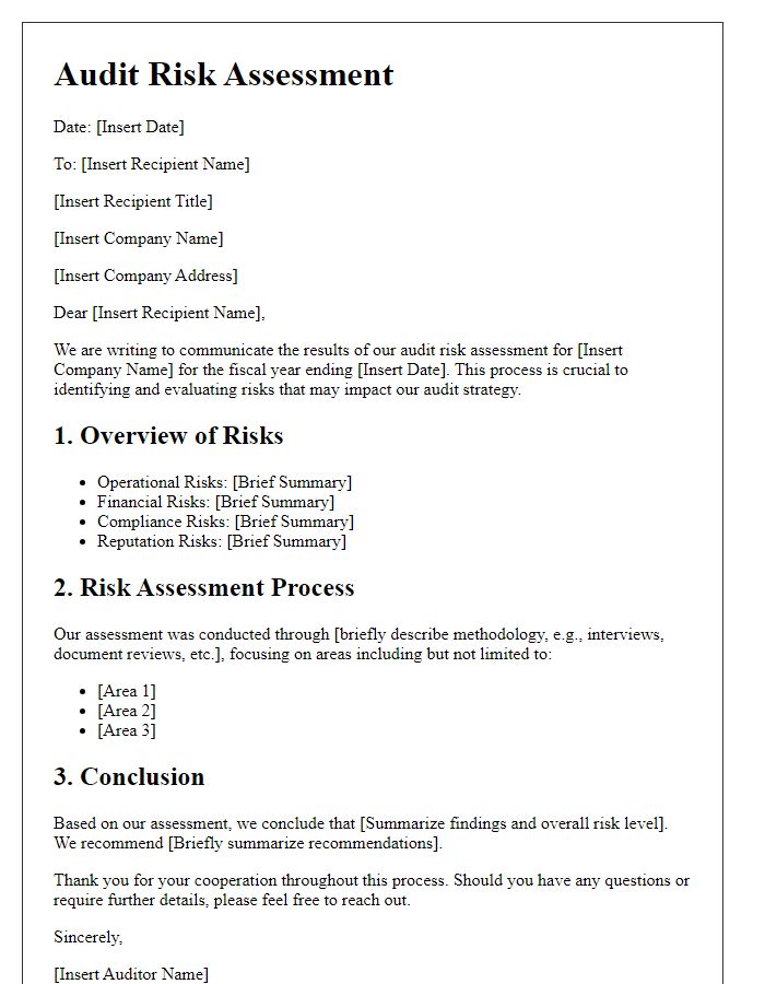 Letter template of audit risk assessment