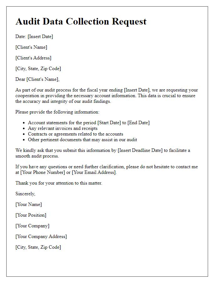 Letter template of audit data collection request for client account information