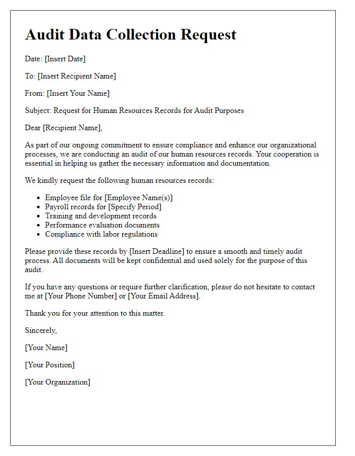 Letter template of audit data collection request for human resources records