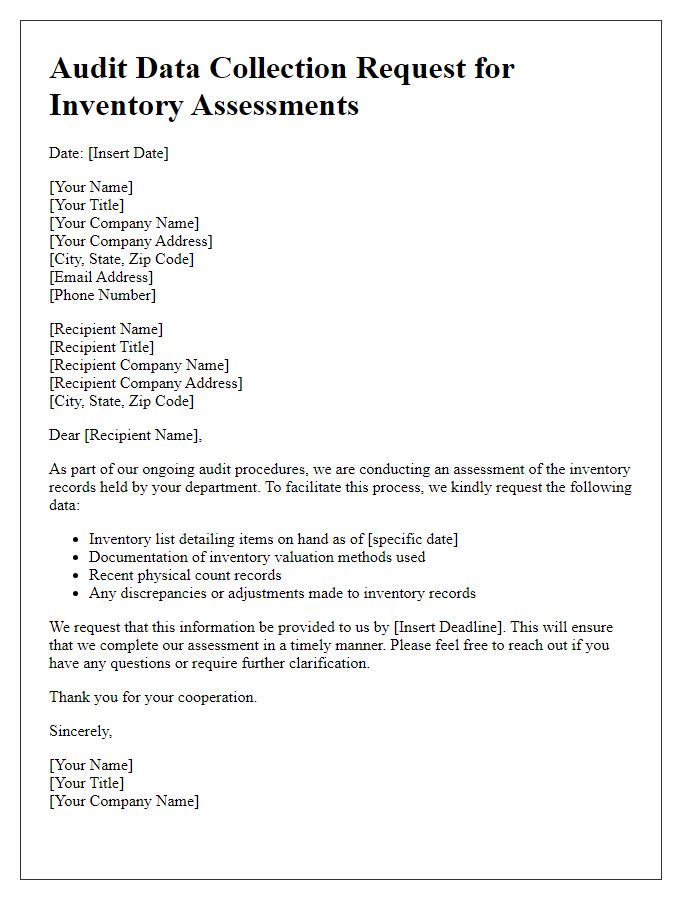 Letter template of audit data collection request for inventory assessments