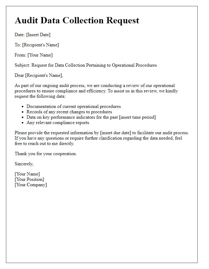 Letter template of audit data collection request for operational procedures