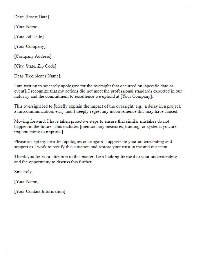 Letter template of contrition for a professional oversight.